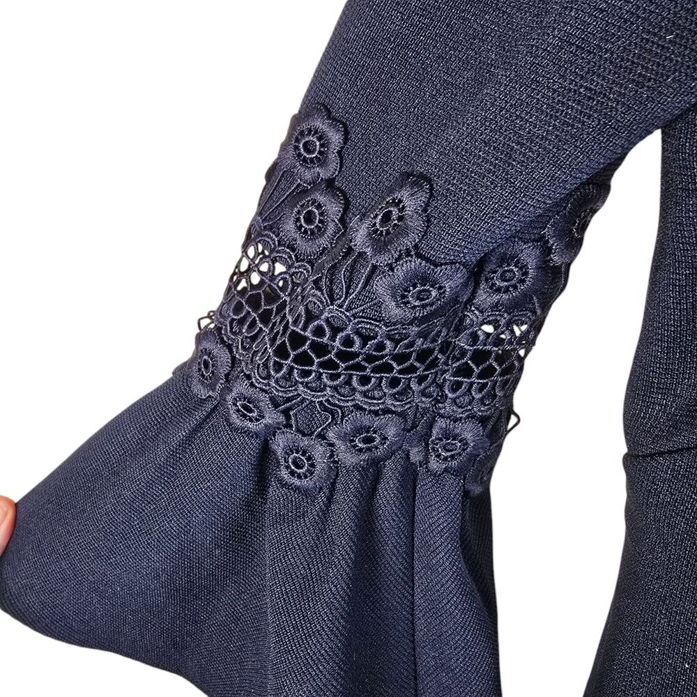 Eliza J Dress Womens 8 Petite Blue Lace Cold Shoulder Cocktail Wedding Guest - Picture 6 of 11